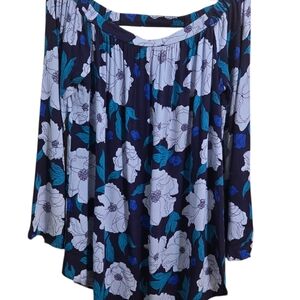 BP Floral Blouse in Blue and White